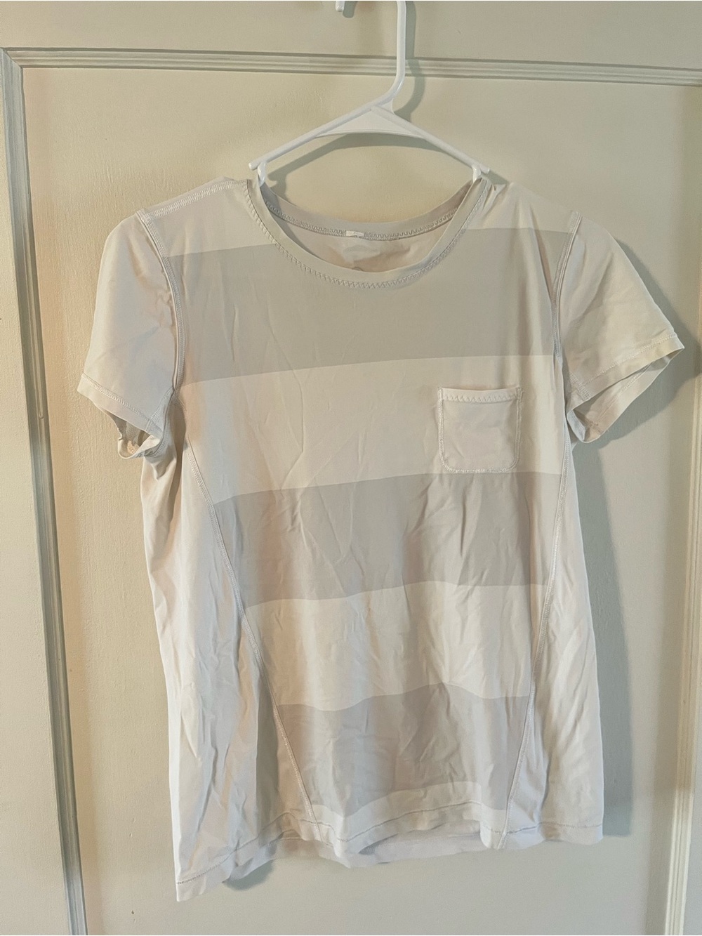 Lululemon Short-Sleeve Striped Pocket Tee in Light Beige